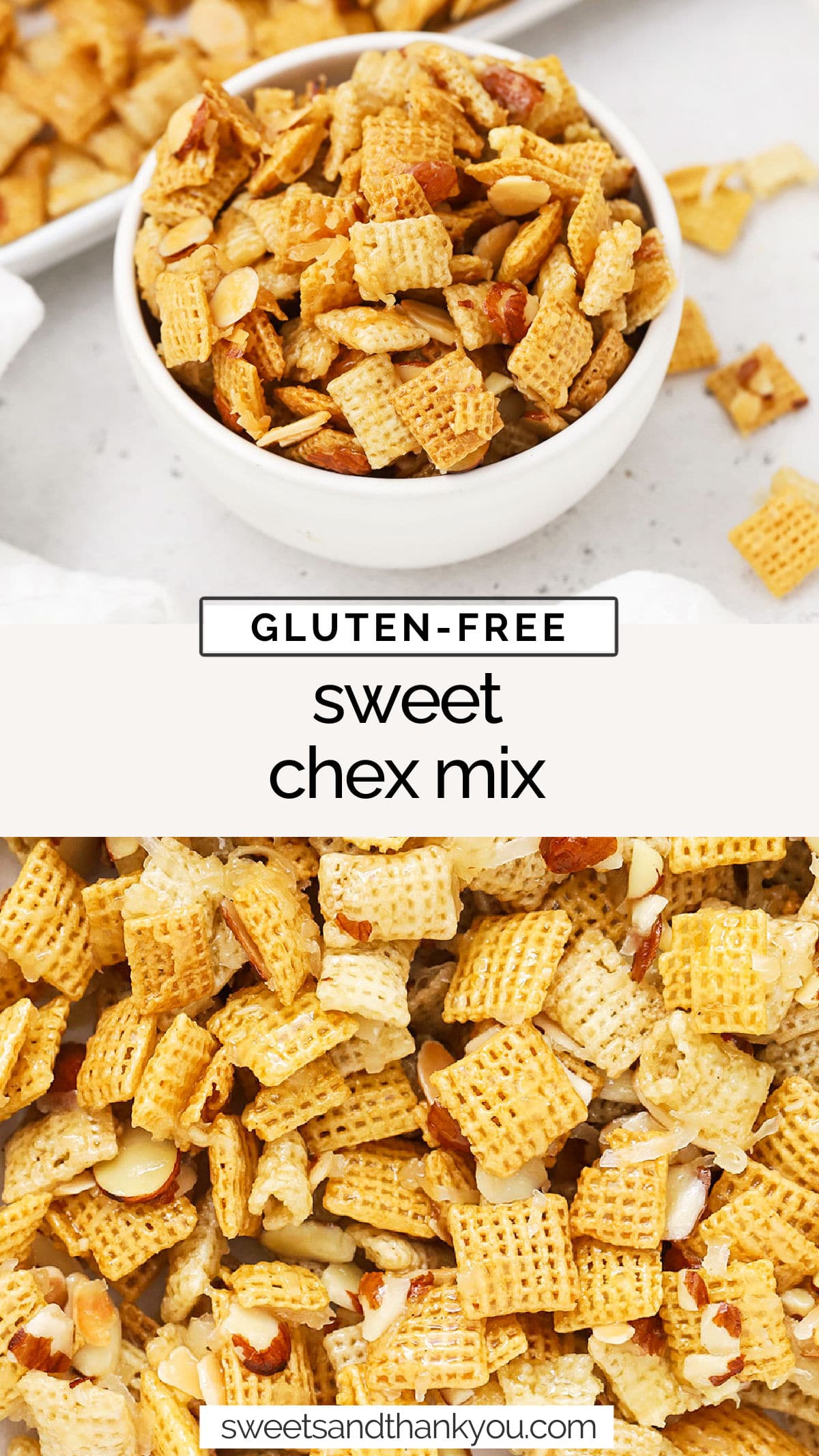Let's make our Gluten-Free Sticky Chex Mix! This gooey coconut chex recipe has amazing flavor and is perfect for sharing with friends, neighbors, or party guests! / gluten-free coconut chex mix / gluten-free coconut almond chex mix / sticky holiday chex mix / is gooey chex mix gluten-free / gluten-free holiday treat / gluten-free sweet chex mix recipe
