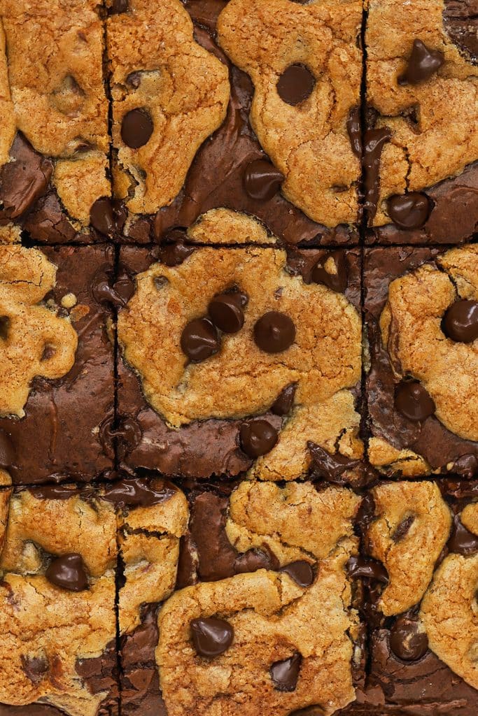 gluten-free brownie cookie bars cut into squares