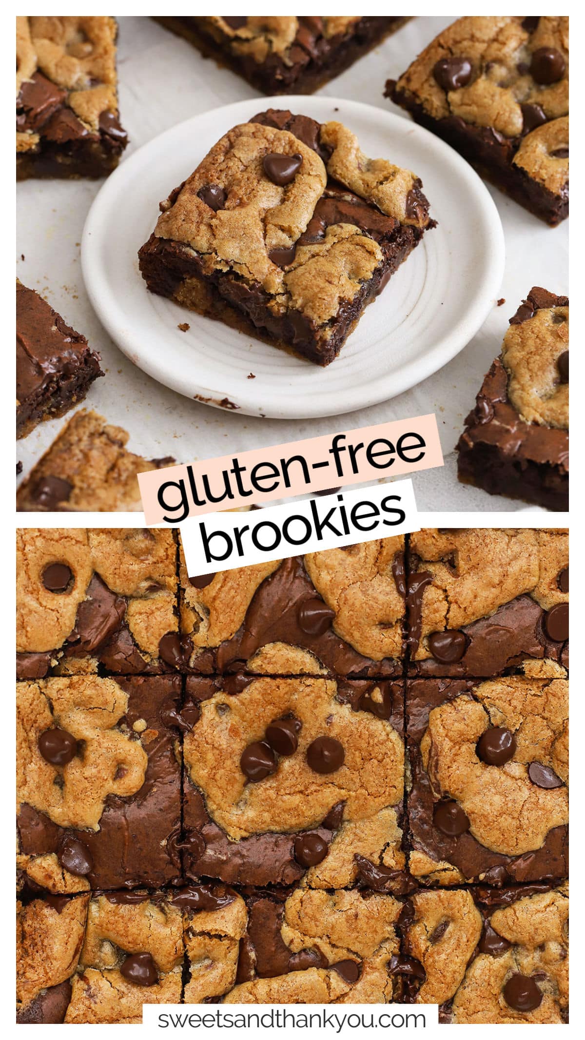 These Gluten-Free Brookies are part brownie and part cookie, for a delicious, decadent dessert that gives you the best of both worlds in every bite! We combine classic chocolate chip cookie flavor with decadent fudgy brownies for one amazing gluten-free cookie bar that's perfect for sharing. Enjoy it on its own, or turn it into an ice cream sundae for an even more indulgent treat!