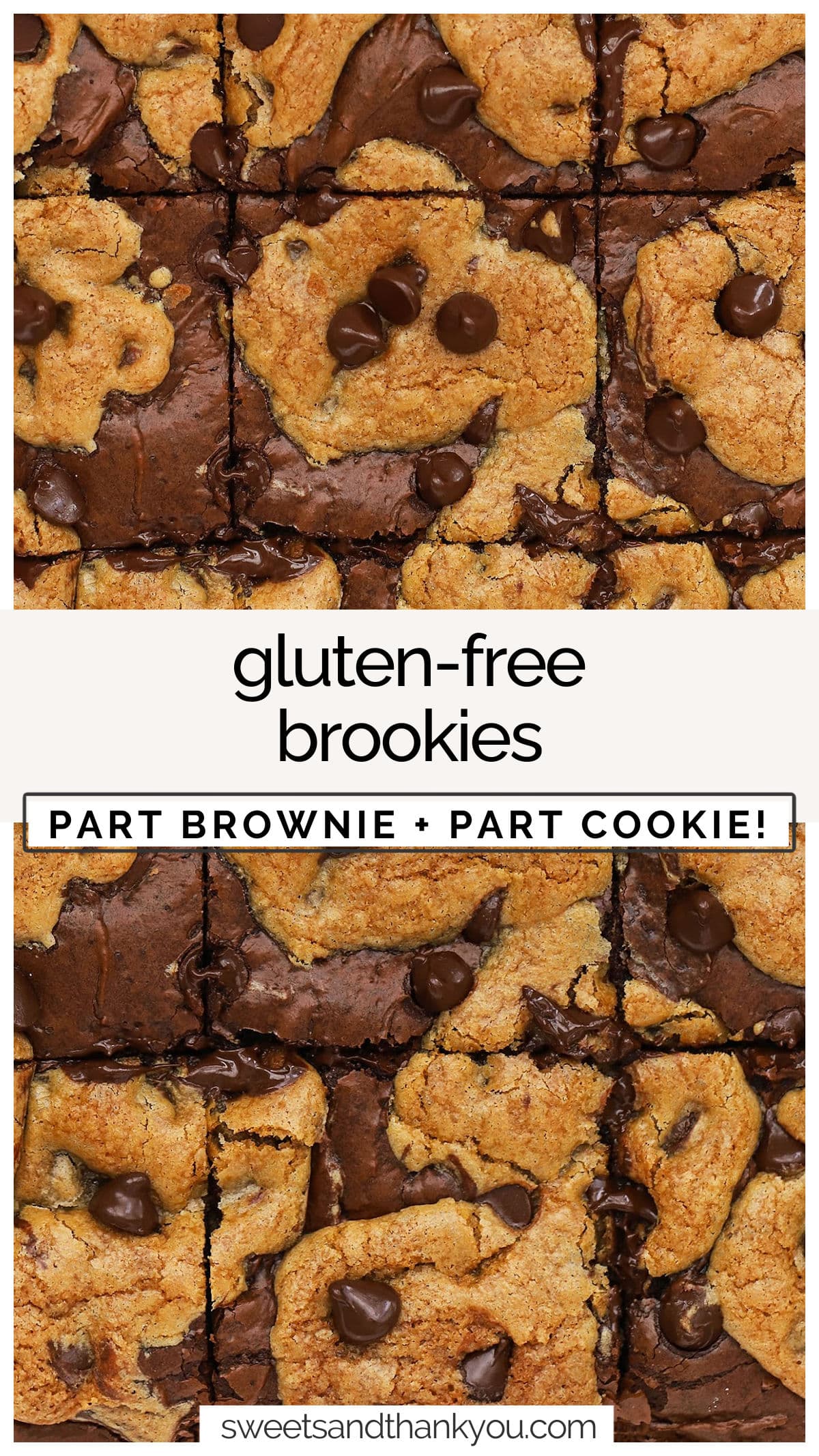 These Gluten-Free Brookies are part brownie and part cookie, for a delicious, decadent dessert that gives you the best of both worlds in every bite! We combine classic chocolate chip cookie flavor with decadent fudgy brownies for one amazing gluten-free cookie bar that's perfect for sharing. Enjoy it on its own, or turn it into an ice cream sundae for an even more indulgent treat!