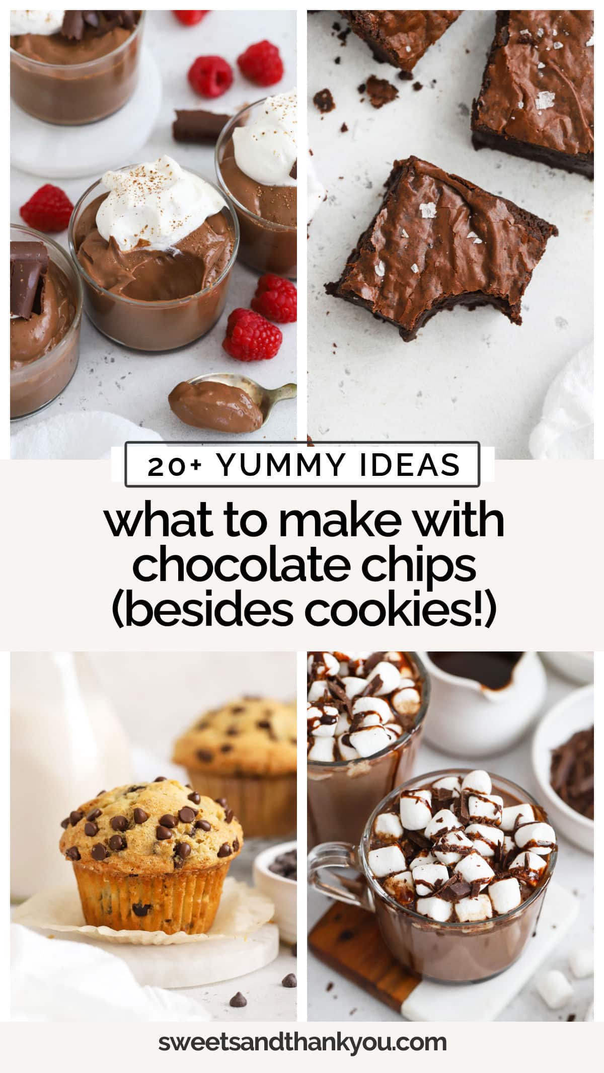 Have some chocolate chips on hand you need to use up? Here are 20+ recipes to make with chocolate chips besides cookies (though we also have some chocolate chip cookie, recipes, too!) These are great recipes to use chocolate chips and break out of a baking rut. From brownies and bars, to ice cream toppings, muffins, pudding, and more, there's a recipe for every occasion!