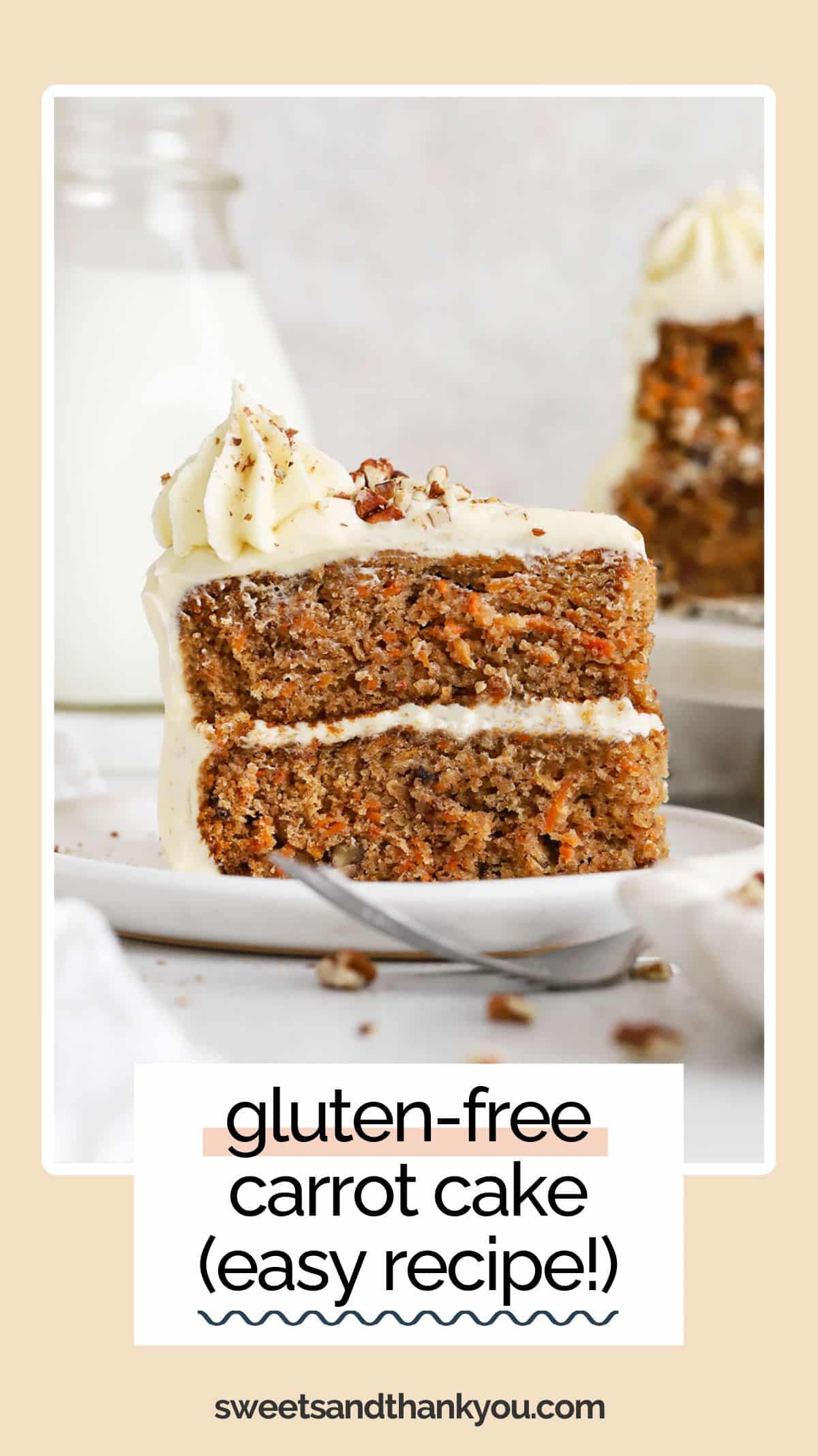 Our soft, fluffy Gluten-Free Carrot Cake recipe is made with two beautiful layers and an easy cream cheese frosting that make it feel special for any occasion. This carrot layer cake is the perfect gluten-free Easter dessert or spring treat for baby showers, spring parties, or celebrations. It's also an amazing gluten-free birthday cake! Don't miss our tips for decorating in the post!