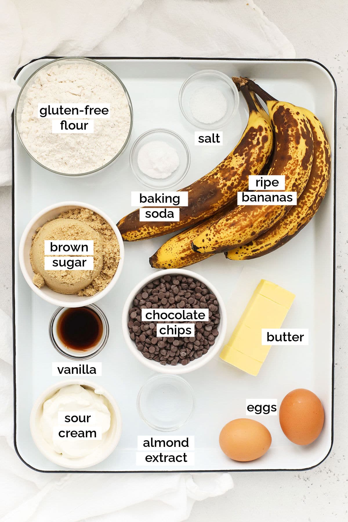 ingredients for gluten-free chocolate chip banana bread