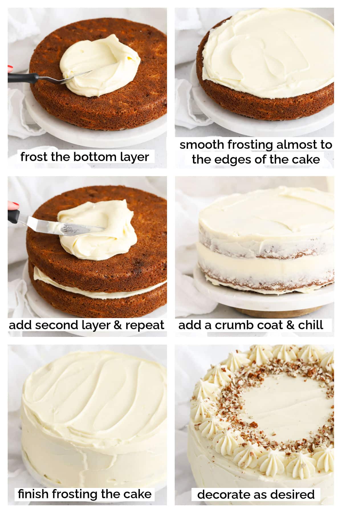 frosting a two-layer gluten-free carrot cake