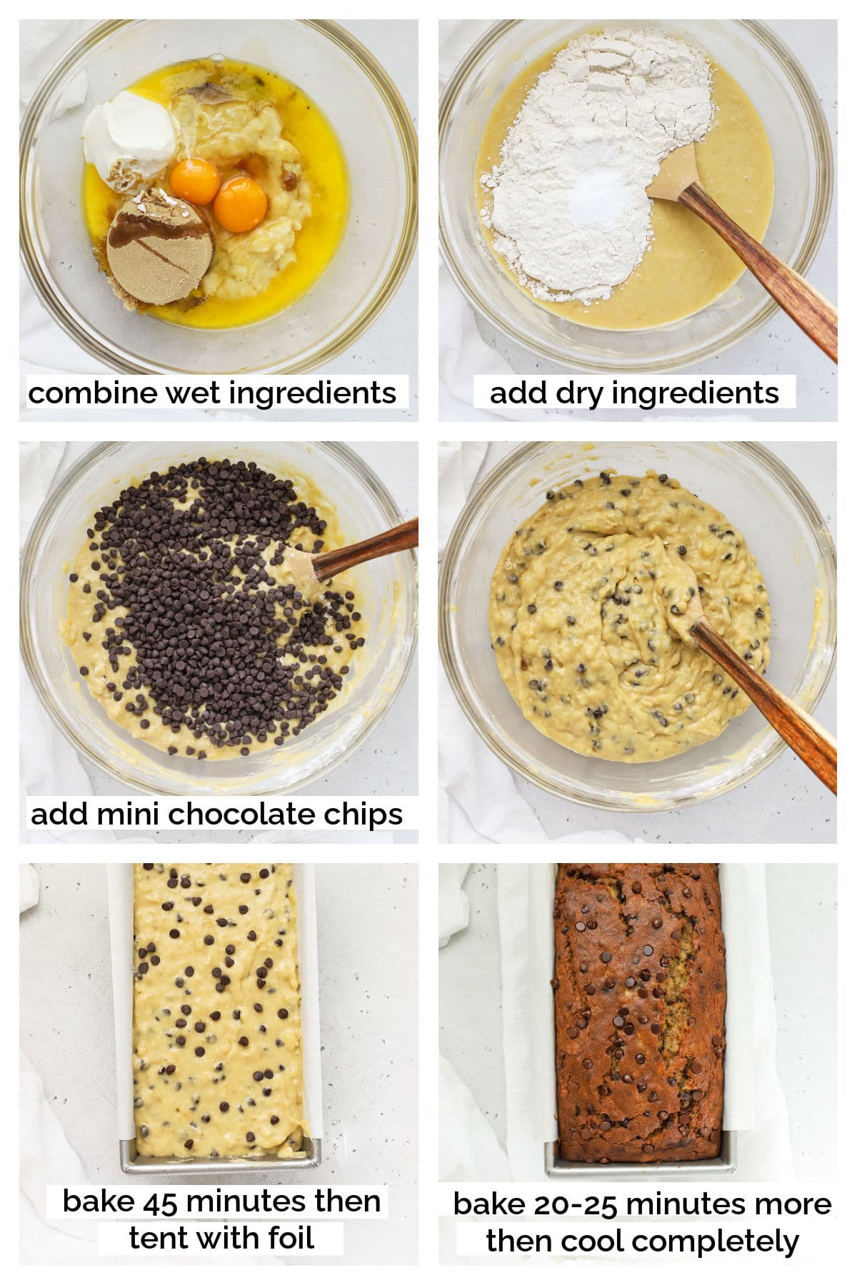 making gluten-free chocolate chip banana bread step by step