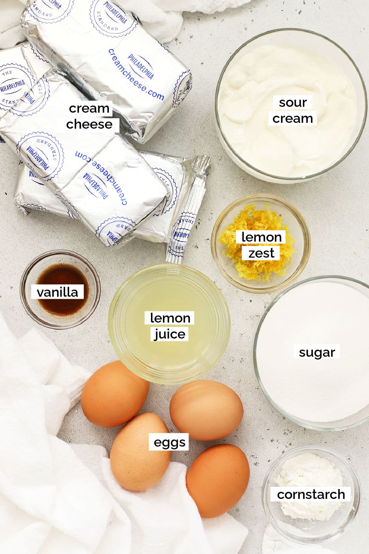 ingredients for gluten-free lemon cheesecake