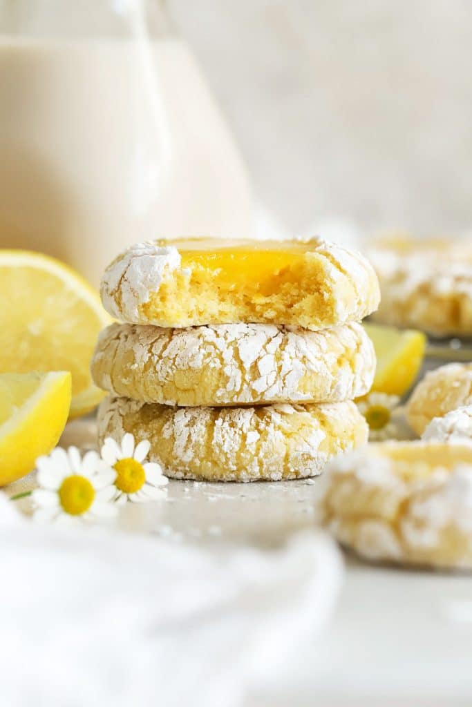 a stack of three gluten-free lemon curd cookies