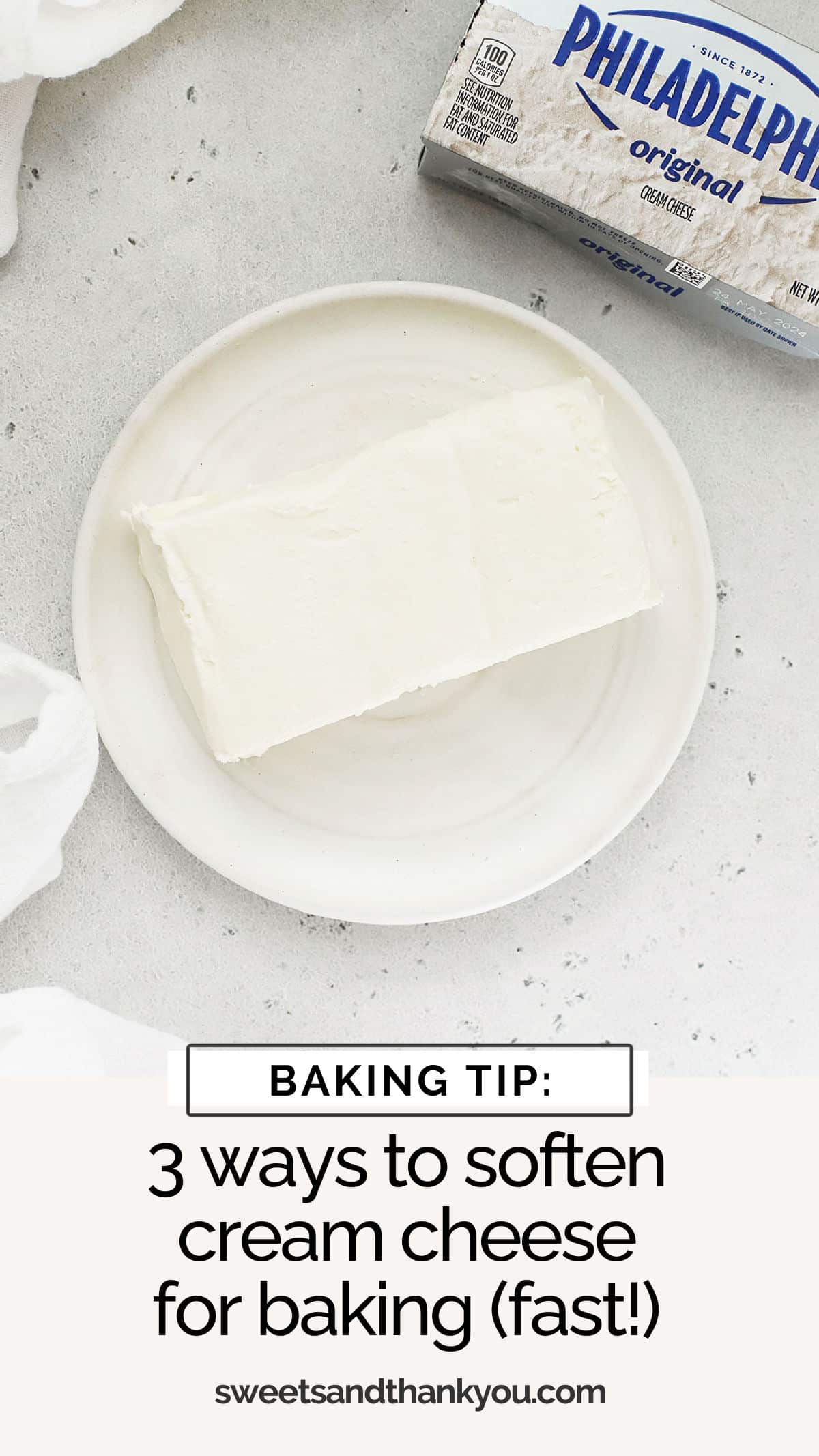 Softening cream cheese has never been easier! Learn 3 different tricks for softening cream cheese quickly. Perfect for making cheesecake, frosting, and more! We'll start with the easiest method (countertop), followed by cubing (faster), and then finish up with the fastest way to soften cream cheese (water method). With this quick baking tip, you'll be on your way to making cheesecake, frosting, and more in no time! 