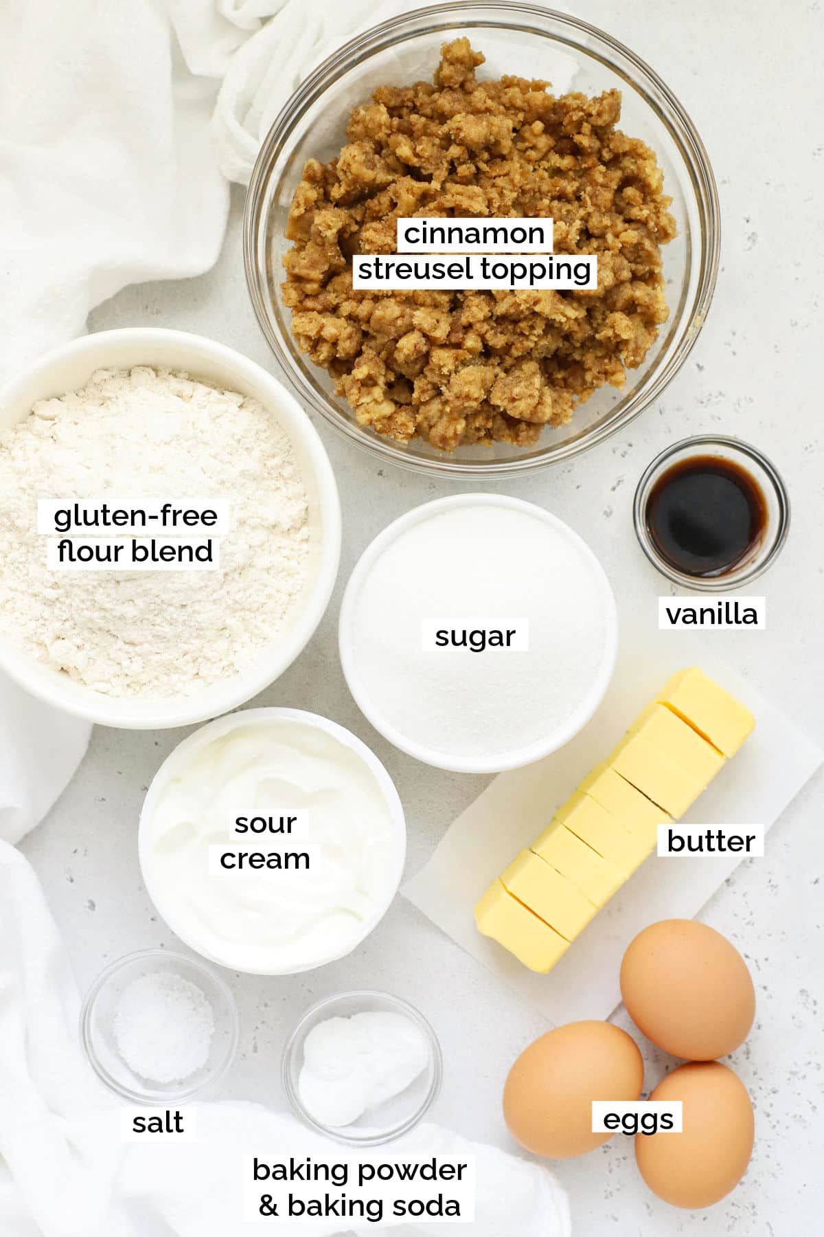 ingredients for gluten-free cinnamon coffee cake