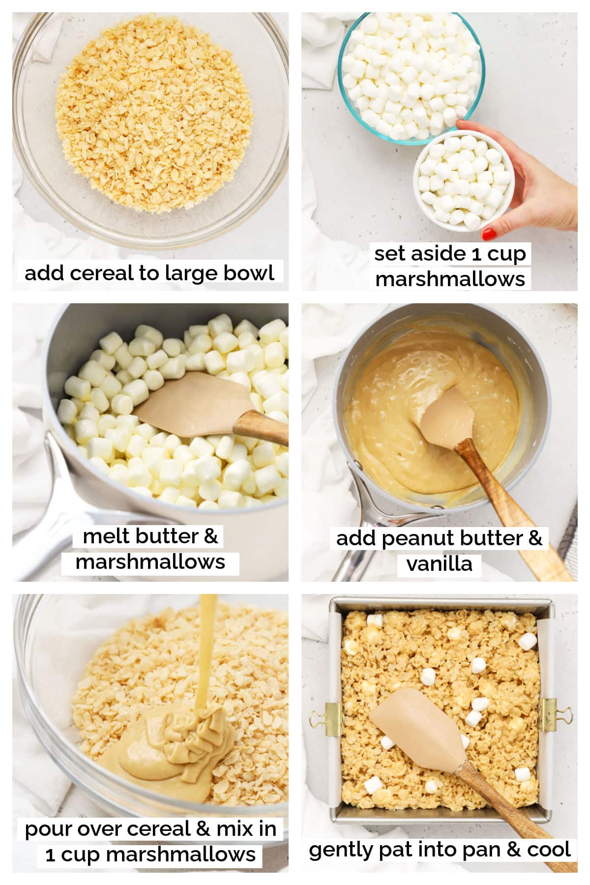 making peanut butter rice krispie treats, step by step