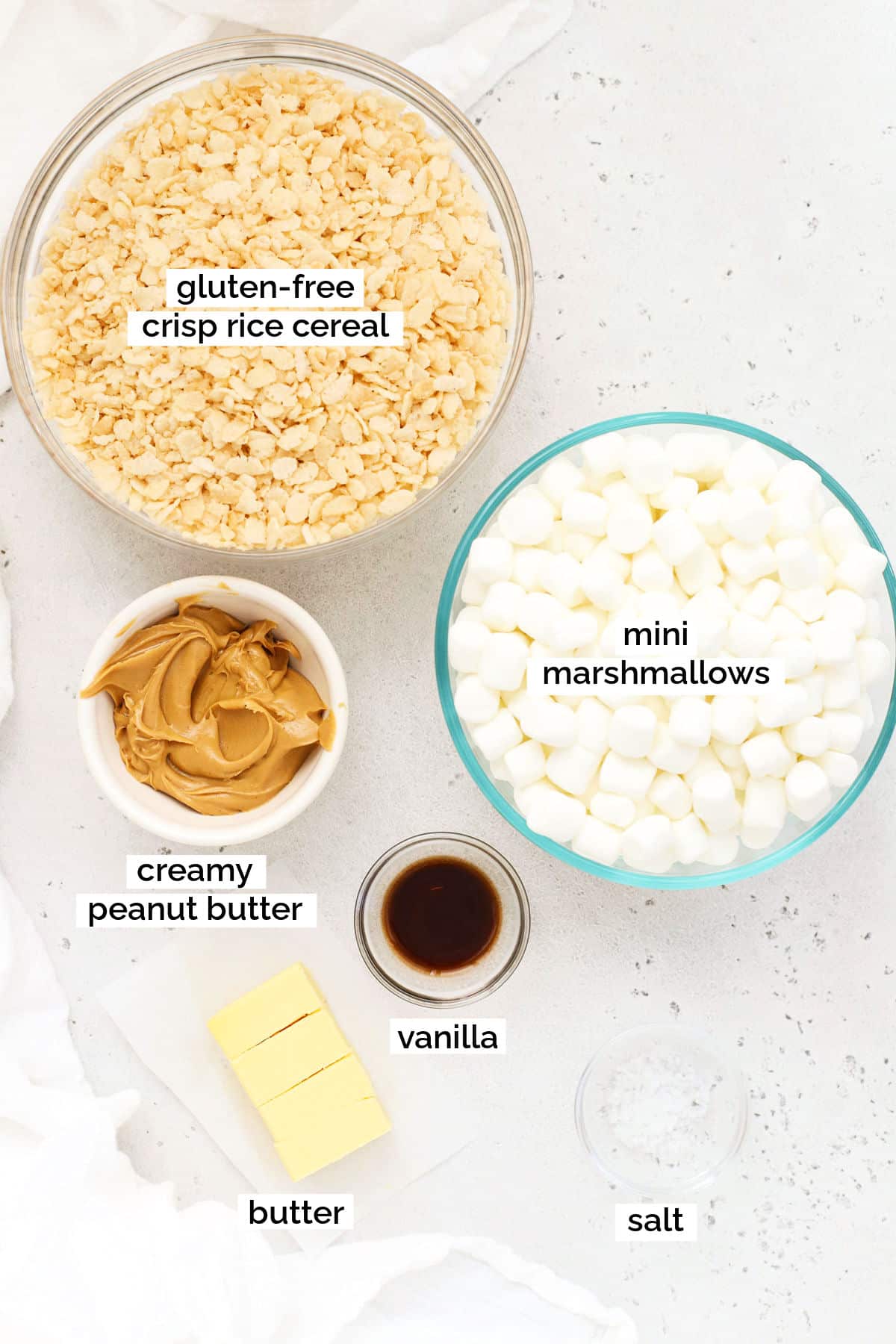 ingredients for gluten-free peanut butter rice krispie treats