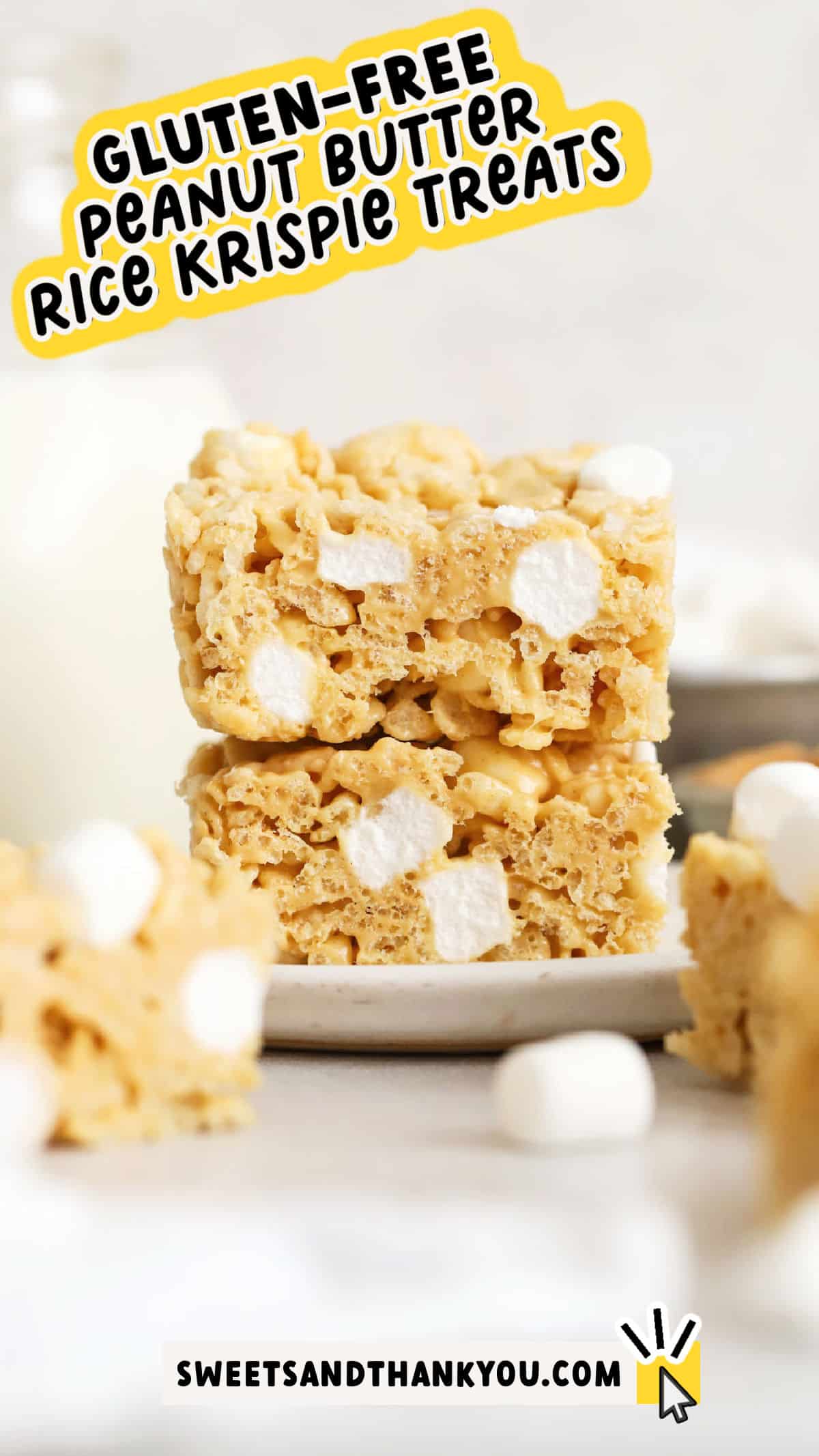 Calling all peanut butter lovers! These gooey gluten-free peanut butter rice krispie treats are the perfect recipe when you want an easy crowd-pleasing dessert. This no-bake dessert combines gluten-free crisp rice cereal, melted marshmallows, peanut butter, vanilla, salt, and butter to create a crispy gooey treat everyone will love. From tips on buying gluten-free crispy rice cereal, to fun mix-ins to add, don't miss our peanut butter rice krispies treats recipe!  