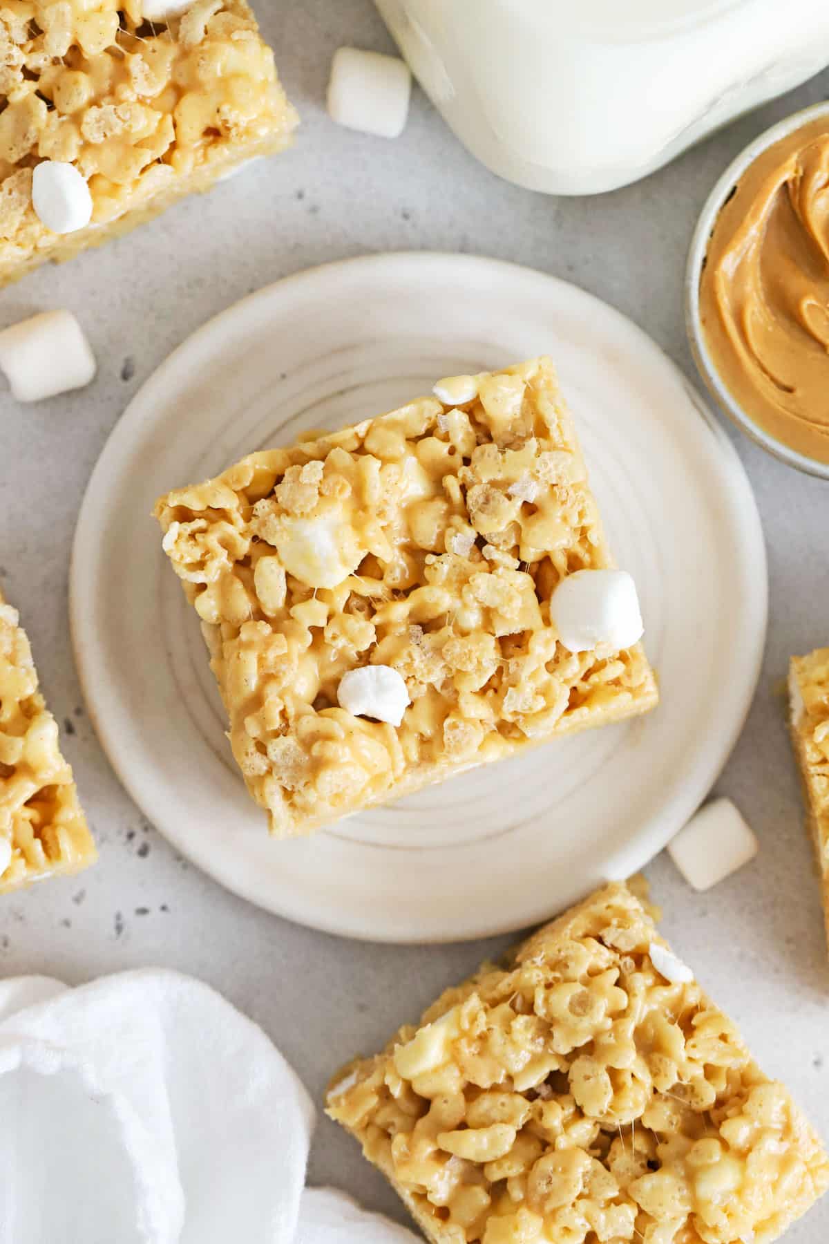 gluten-free peanut butter rice krispie treats cut into squares