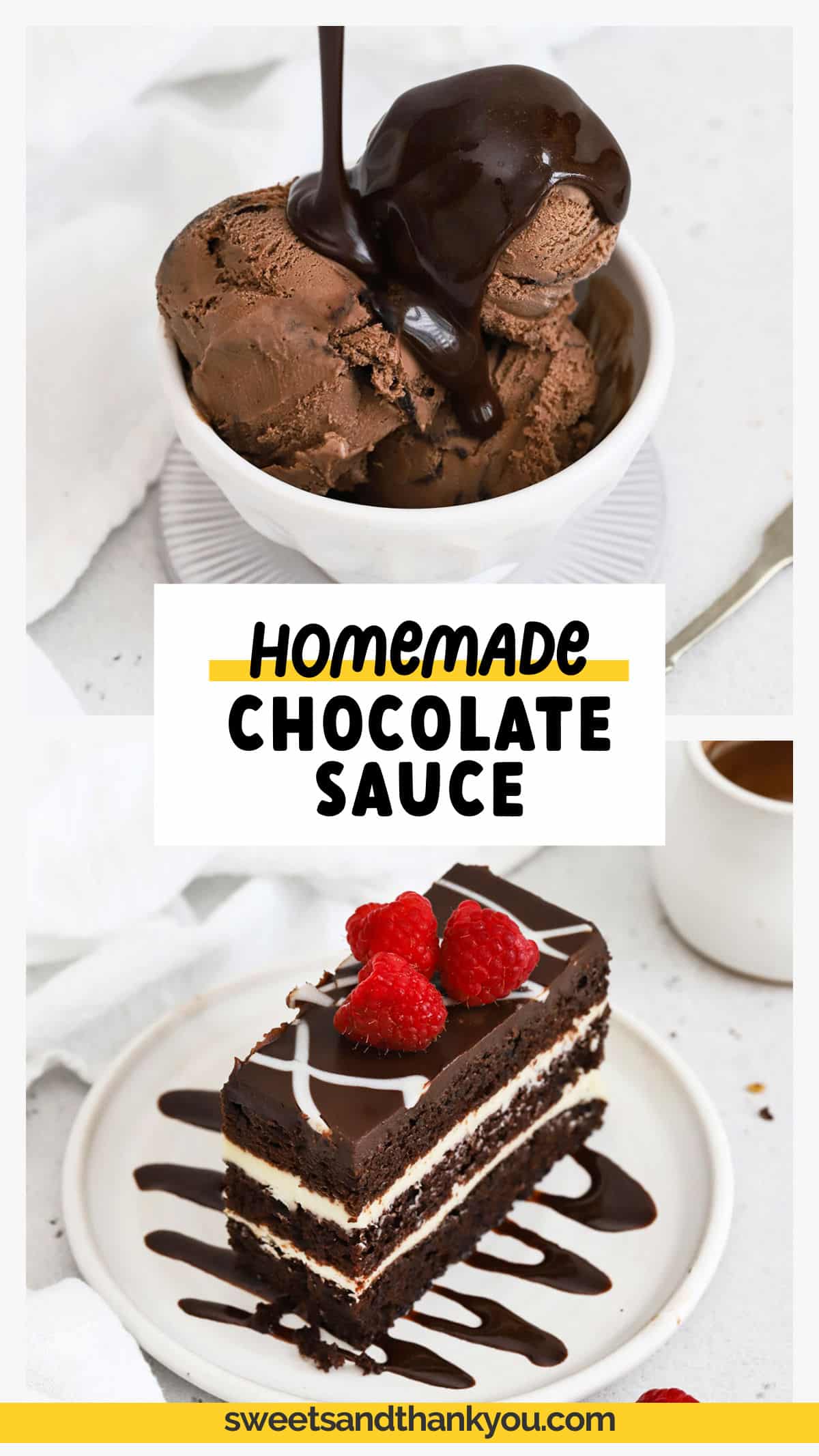 Learn how to make Homemade Chocolate Syrup! This easy chocolate sauce recipe is perfect for ice cream, chocolate milk, and so much more. It's like homemade Hershey's syrup! Get the recipe + TONS of delicious ways to use it at sweetsandthankyou.com