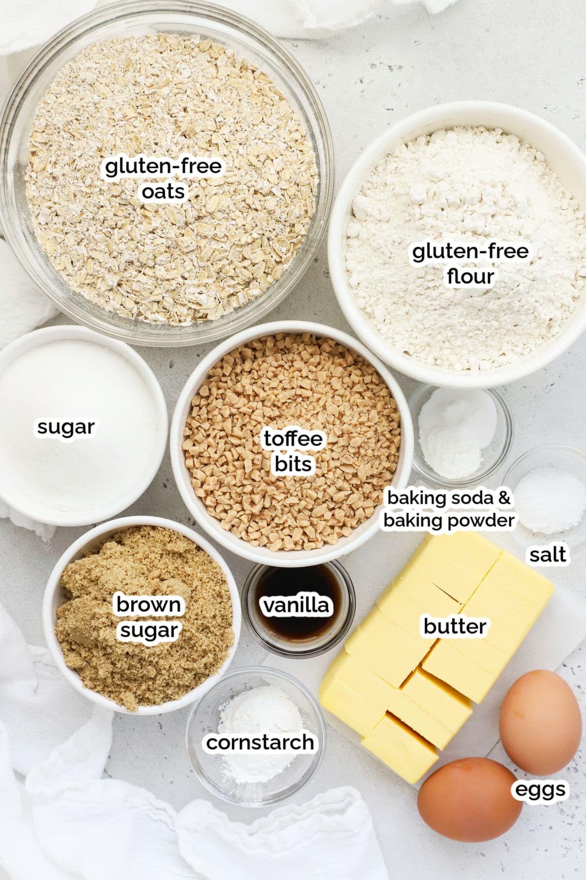 ingredients for gluten free toffee oatmeal cookies